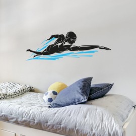 Swimmer Wave Wall Decal - Dynamic Swimming Vinyl Sticker for Pool Area, Bathroom & Home Gym Decor - Removable Water Sports Art for Kids Room & Athletic Spaces ci79