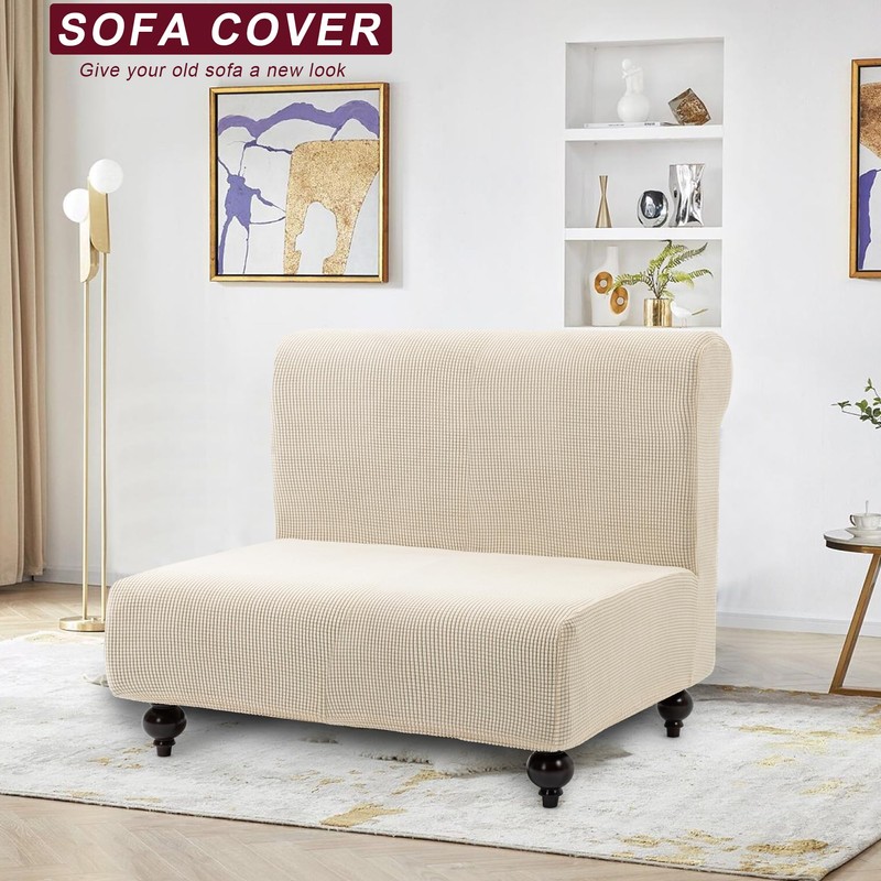 TIANSHU Sofa Cover, 2 Seats, Armless, Chair Cover, Solid, Vertical
