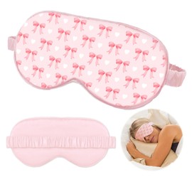 Pink Bow Sleep Mask for Women, Pink Sleep Mask, Night Masks for Sleeping for Women, Double Layer Silk Filling and Elastic Strap, Travel and Nap, Soft Eye Cover Eyeshade