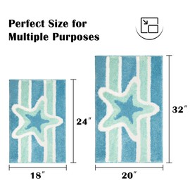 Tyrot Blue Beach Bathroom Rugs Non Slip Washable Small Cute Nautical Bath Mats Rugs for Bathroom Floor Coastal Fluffy Plush Soft Absorbent Farmhouse Carpet for Bathroom Shower, 20x32 inch