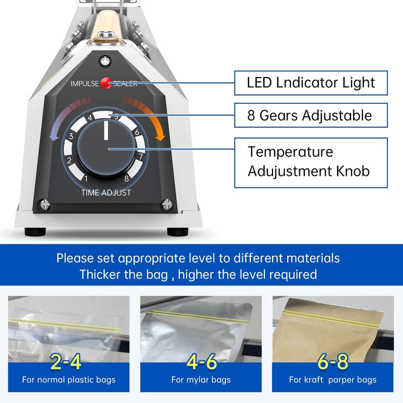R-PACK Impulse Heat Sealer with Hot Cutting Wire, Heavy-Duty Bag