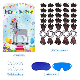 Eaezerav Pin The Tail On The Donkey Birthday Party Game With 50 Pcs Tails Large Donkey Games Poster for Kids Birthday Party Supplies