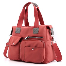 SHIFANQI Tote Bags for Women Stylish Nylon Ladies Shoulder Bag Top Handle Handbag Multi Pockets Work Totes Water Resistant Travel Crossbody Messenger Bag (Orange)