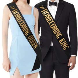 "Homecoming King" and"Homecoming Queen" Sashes - Homecoming Party Prom Sashes School Party Accessories, Black with Gold Print