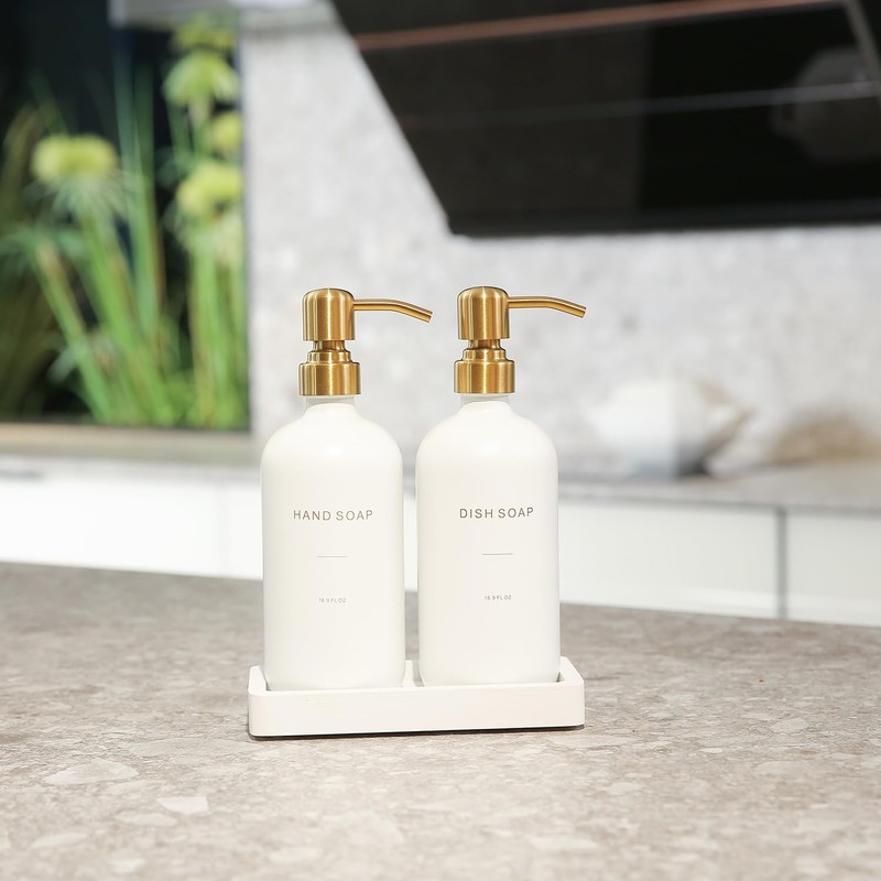 Prus Waso Gold Soap Dispenser Set, Glass Soap Dispenser with