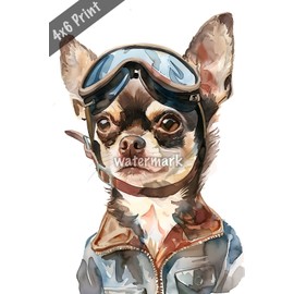 Dog Chihuahua in pilot uniform watercolor Art 4x6 Print