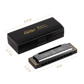 Eastar Major Blues Diatonic Harmonica 10 Holes C Key Beginners Harmonica for Kids Students Adults with Hard Case and Cleaning Cloth, Black