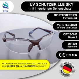 kela Pack of 12 SKY I Safety Glasses, 100% Made in Germany, Shatterproof, Scratch-Resistant Work Safety Glasses with UV400 and Integrated Side Protection, Sports Glasses, Height- and Length-Adjustable