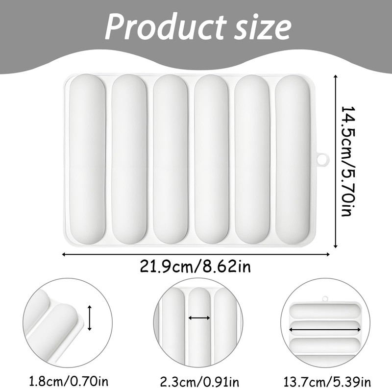 Fchil Silicone Eclair Mold, 6-Cavity Hot Dog Bun Pan, Finger