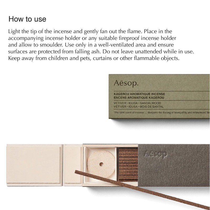 Aesop Kagerou Aromatique Incense | Earthy & Smoky Vetiver Scent
