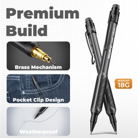 Nicpro 3 Pack Weatherproof Mechanical Pencil Set, 1.3mm Mechanical Pencils, Heavy Duty Lead Pencil for Outdoor All Weather Marking Drafting Drawing with 75 Lead Refills, Erasers, Case (Black, HD1000)