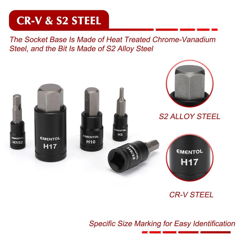 EMENTOL 38PCS 1/4" 3/8" 1/2" Drive Allen Hex Bit Socket