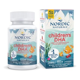 Nordic Natuarls Suplemento DHA para niños, 250 mg de Omega 3, 90 mini cápsulas sabor fresa