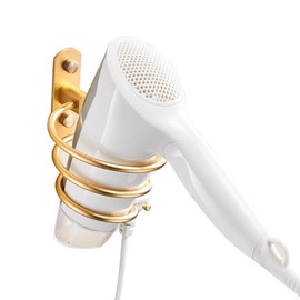 Blow Dryer Holder Wall Mounted Bathroom Hair Dryer Hanger Hair Tool Organizer for Full Size Dryer Swivel Storage Rack with Armrests for Flat Iron Curling Iron Space Saving Design (Gold)