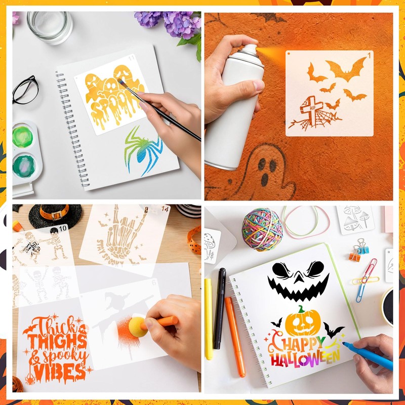 MWOOT 16 PCS Halloween Stencils for Painting on Wall, Halloween