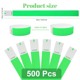 L LIKED 500 Pcs Numbered Wristbands for Events, Waterproof Paper Neon Wristbands Party Bands Entrance Wristbands for Events Music Festival Concert Contest (Neon Green)