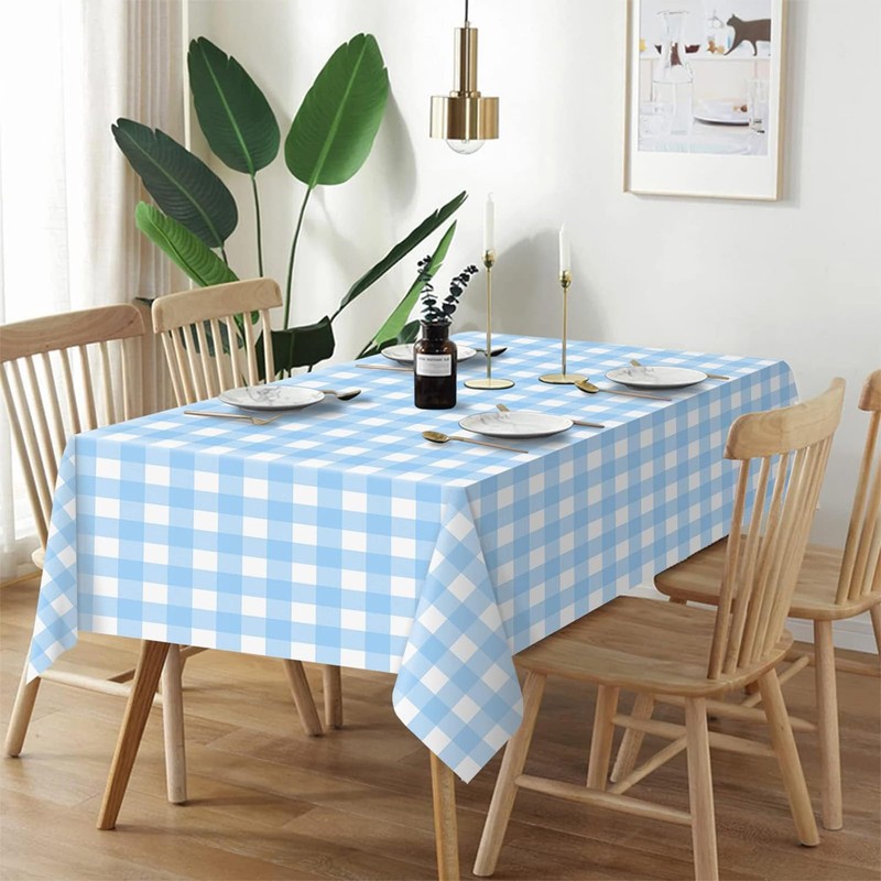 2pack Blue Gingham Checkered Table Cloth Party,137*274cm Wipe Clean Checkered