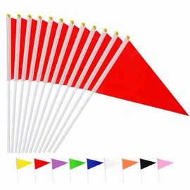 Ckexin 25Pack Solid Red Pennant Stick Flag Small Mini Triangle Blank DIY Graffiti Hand Held Flags Decorations 5x8 Inch
