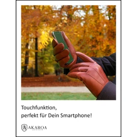 AKAROA ESTD 2019 Men's MAX Leather Gloves, Touchscreen Function, Italian Leather, Recycled Knitted Lining Made of 50% Cashmere and 50% Wool, 5 Sizes S - XXL, Max Cognac