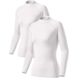 TSLA Women's Thermal Long Sleeve Tops, Mock Turtle & Crew Neck Shirts, Fleece Lined Compression Base Layer, Heat Core Mock Neck 2pack White/White, X-Small