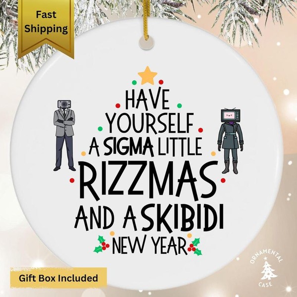 Sigma Rizzmas Teenage Ornament 2024, Funny Meme Christmas Ornament, Skibidi