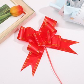Qikaara Pack of 50 Gift Bow, Red Pull Bow, Gift Bow for Crafts and Packaging, Pull Bows, Decorative Bows for Gifts Bags Wedding Birthday Christmas, Pull Bow Gift Bow Red