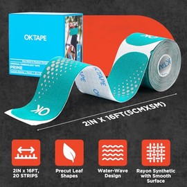 OK TAPE Precut Synthetic Kinesiology Tape, Waterproof Kinesiology Athletic Tape for Joint and Muscle Support, Durable Reflective Tape, Roll 5cm x 4.9M (20 Pcs) | Blue Y
