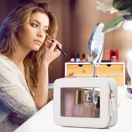 Pinkmik - Bolsa de maquillaje transparente para maquillaje portátil, bolsa de cosméticos de viaje transparente con cierre para mujer, Blanco, M+MINI, 