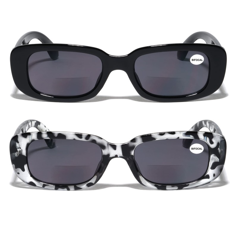 V.W.E. 2 Pairs Rectangular Bifocal Sunglasses Reader for Women Retro