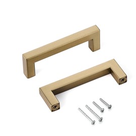 Aibeli 10 Pack Champagne Bronze Cabinet Pulls 3 3/4 Inch Square Drawer Handles Cupboard Handles Brushed Champagne Door Handles Stainless Steel Kitchen Hardware for Cabinets
