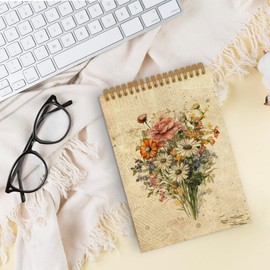 QLMX Vintage Floral Top Spiral Notebook, Flower Journal Notebook, Floral Journal, Retro Floral Plant Notebooks for School Work, Boho Botanical Office Supplies Gifts for Women Men Christmas, 5.5x8.3In