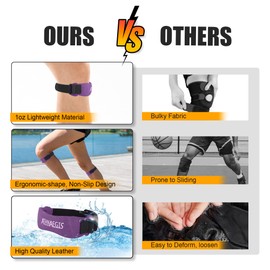 ATHNAEGIS Leather Knee Braces for Knee Pain, Patella Knee Support Strap, Adjustable Patellar Tendon Stabilizer Band for Jumpers Knee, Tendonitis, Basketball, Running, Hiking, Tennis, 2 Packs Purple