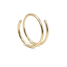LUCKYJEWUS Double Nose Ring Hoop for Single Piercing, 14k Gold Filled or Sterling Silver Spiral Twist Nose Hoop for Women Men (Yellow Gold Filled -22g, Left Side-7mm)