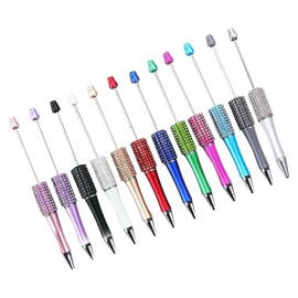 Haptufer 12 Piece Diamond Beaded Pen DIY Colorful Beadable Ballpoint Pens Student Stationery Pens Plastic for Writing School Office Supplies