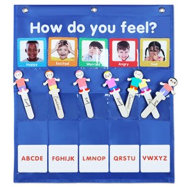 EAMAY Emotions and Feelings Pocket Chart for Kids with 31 Cards,Social Emotional Learning Pocket Chart for Classroom and Home-School,Blue