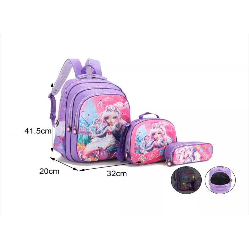 Eco R Combo 3 Piezas Mochila Luz Led + Lonchera