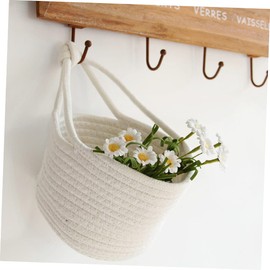 BIUDECO Hanging Basket Cotton Rope Storage Organizer Round Container for Home Accessories Stylish Stuff Basket for Toys and Sundries