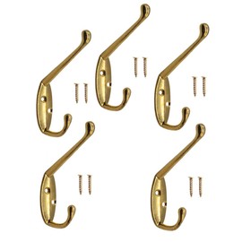 Fuxxer® 5 x Classic Coat Hooks Double Hooks 85 x 55 mm Set of 5 Gold Design