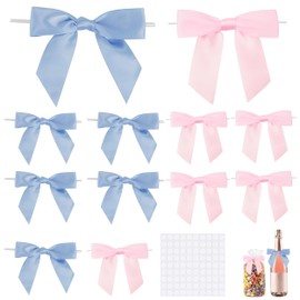 JIEYUMAO Twist Tie Bows, 60Pcs Satin Ribbon Bows, Blue and Pink Mini Ribbon Bows with Twist Tie, 3.5 inch Bow Twist Ties Satin Ribbon Twist Tie Bow for Wedding Party Craft DIY