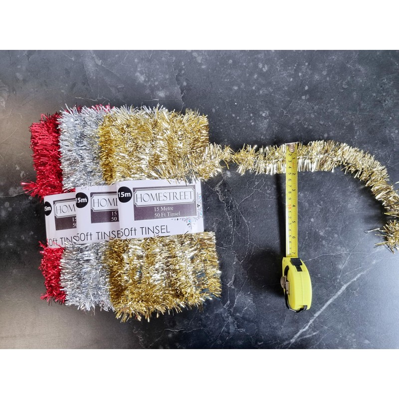 Very Long Christmas Tinsel in Red, Gold Or Silver, 50
