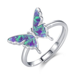 CUOKA MIRACLE Butterfly Ring 925 Sterling Silver Purple Opal Butterfly Open Adjustable Ring Exquisite Cute Butterfly Rings Butterfly Rings for Women Anniversary Birthday Jewelry Gifts for Women,