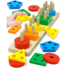 Montessori Toys for 1 2 3 Year Old Boy Girl, Toys for Ages 2-4 Toddlers Kids Baby, 1 2 Year Old Birthday Gifts, Toddler Stocking Stuffers Wooden Learning Puzzles Shape Sorter Toy for Toddlers 1-3