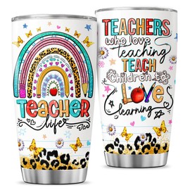 JENOIS Teachers Teaching Teach, Tumbler 20 Oz With Lid And Straw, Teacher Gifts, Appreciation Gift Tumblers Coffee Cups Pack For Steel Women Music Stainless