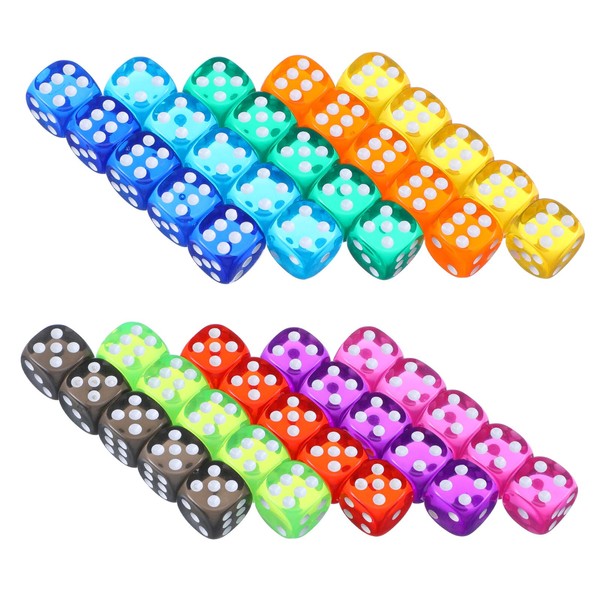 Yuanchu Colourful Set of 50, 6-Sided Game Dice, 14 mm