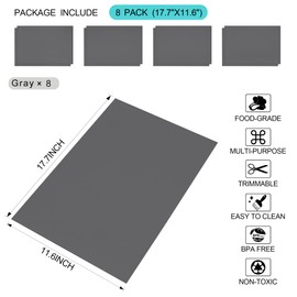 8 Pcs Refrigerator Liners Mats Washable, Refrigerator Mats Liner Waterproof Oilproof, Shinywear Fridge Liners for Shelves, Cover Pads for Freezer Glass Shelf Cupboard Cabinet Drawer (8 Gray)