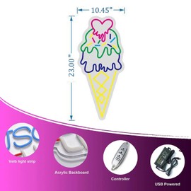 Ice Cream Neon Sign, ICE CREAM LED Neon Light, Restaurant n eon signs, Business Led Logo Lights, Dessert Shop Signs, Ice Cream Decor, N eon S ign for Coffee Shop, Custom Large Neon Signs Dimmable. Size:23in-Multi-color