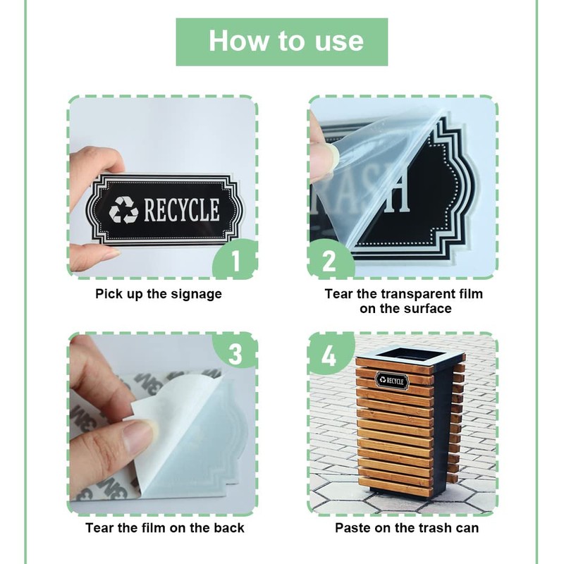 4 Pack Recycle and Trash Decal, Recycle and Trash Logo