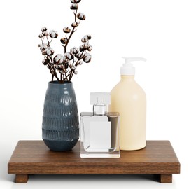 Walnut Wooden Pedestal Stand, Farmhouse Wood Tray for Kitchen Bathroom Counter Decor, Rustic Display Riser for Soap,Bottle,Plant Etc (Large & 12 x 7 x 1.57'')