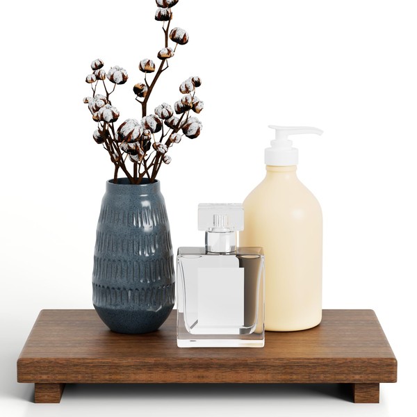 Walnut Wooden Pedestal Stand, Farmhouse Wood Tray for Kitchen Bathroom