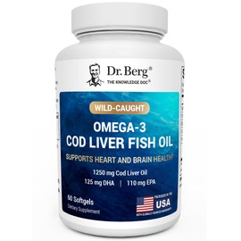 Dr. Berg Omega-3 Cod Liver Fish Oil 60 Softgels – Wild-Caught Icelandic Cod – Omega 3 EPA & DHA – Heart, Brain, Immune & Eye Support* – Lemon Flavor – 4X Lab-Tested – Non-GMO, No Fillers